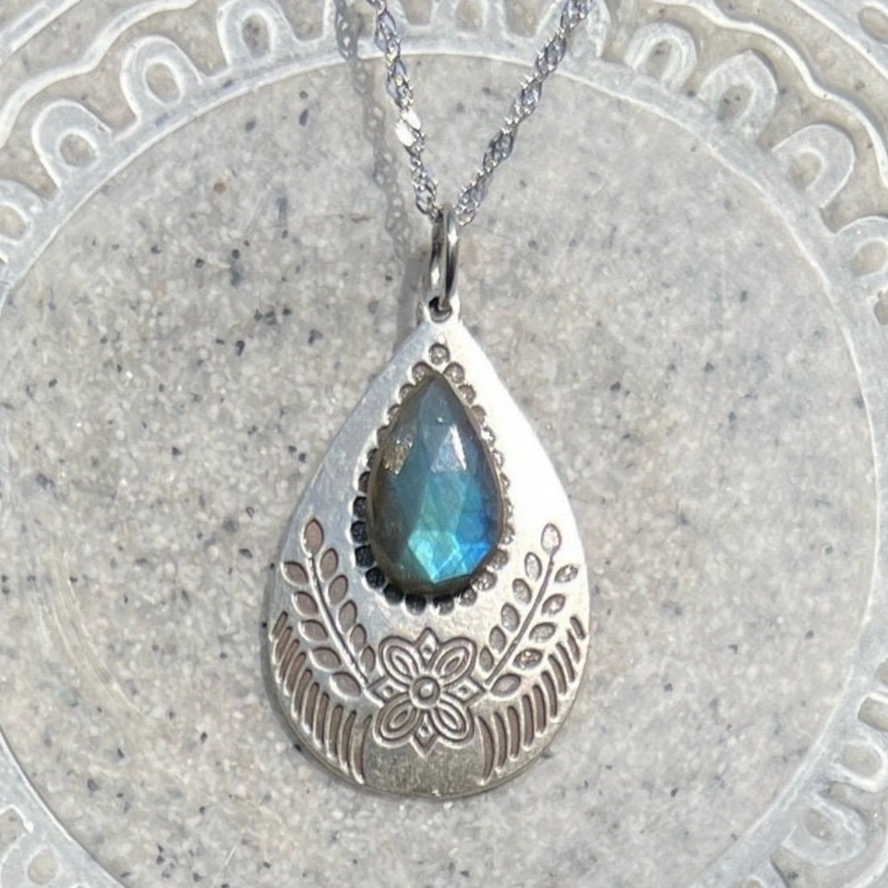 Blue Labradorite Silver Pendant Handmade by Wandering Bunny LLC